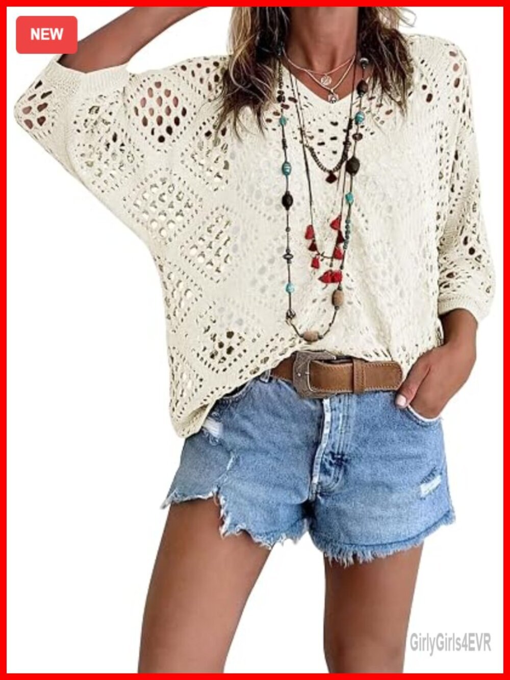 Crochet Cover Up Top Summer Short Sleeve Hollow Out Sweater Boho Beach Swimsuit